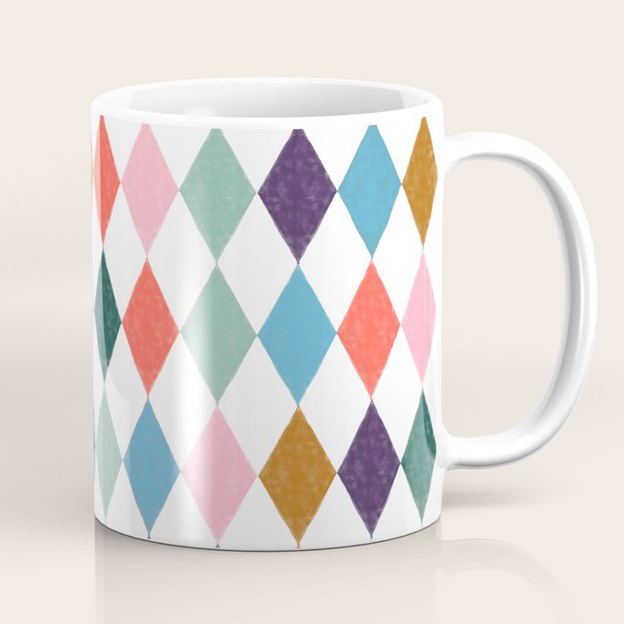 Colorful Vintage Harlequin Diamond Pattern Coffee Mug Gallery Image 1