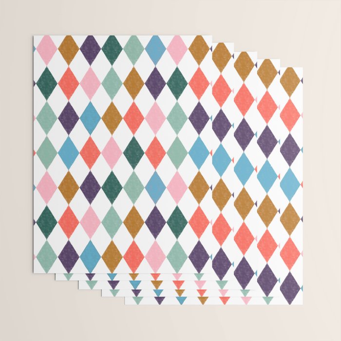 Colorful Vintage Harlequin Diamond Pattern Wrapping Paper Gallery Image 3