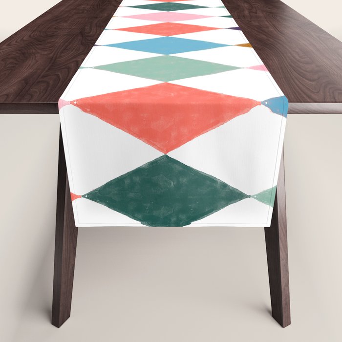 Colorful Vintage Harlequin Diamond Pattern Table Runner Gallery Image 1