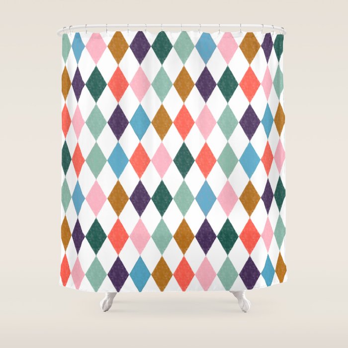 Colorful Vintage Harlequin Diamond Pattern Shower Curtain Gallery Image 1