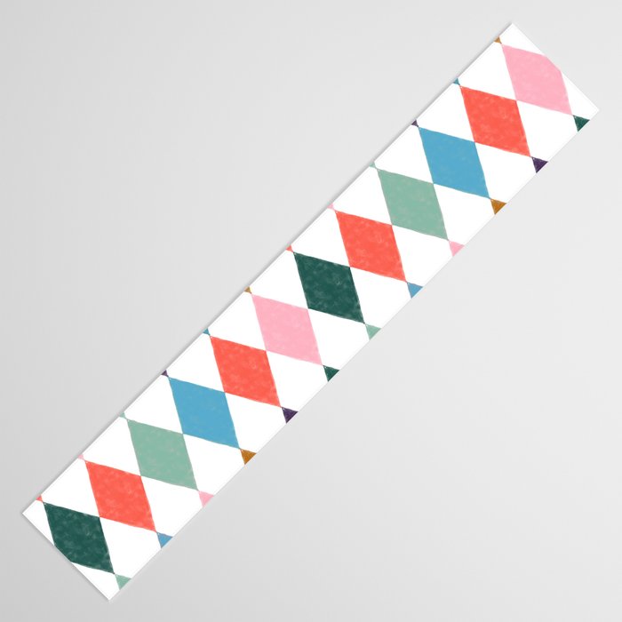 Colorful Vintage Harlequin Diamond Pattern Table Runner Gallery Image 3