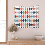 Colorful Vintage Harlequin Diamond Pattern Wall Tapestry Gallery Image 2