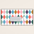 Colorful Vintage Harlequin Diamond Pattern Desk Mat Gallery Image 1