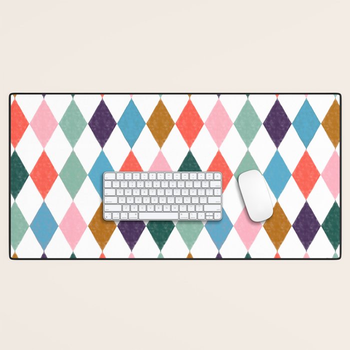 Colorful Vintage Harlequin Diamond Pattern Desk Mat Gallery Image 1