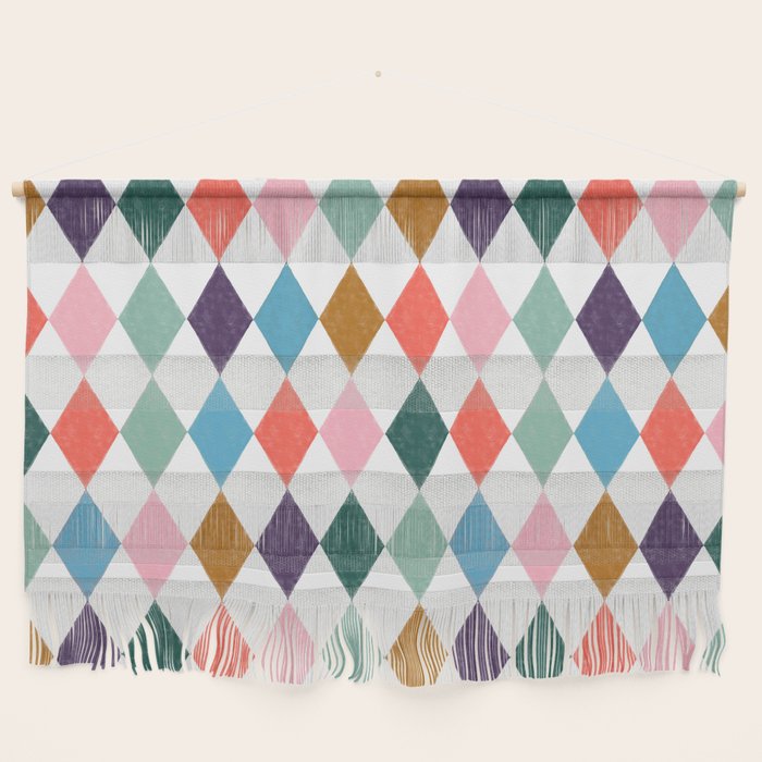 Colorful Vintage Harlequin Diamond Pattern Wall Hanging Gallery Image 1