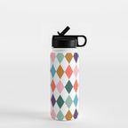 Colorful Vintage Harlequin Diamond Pattern Water Bottle Gallery Image 1