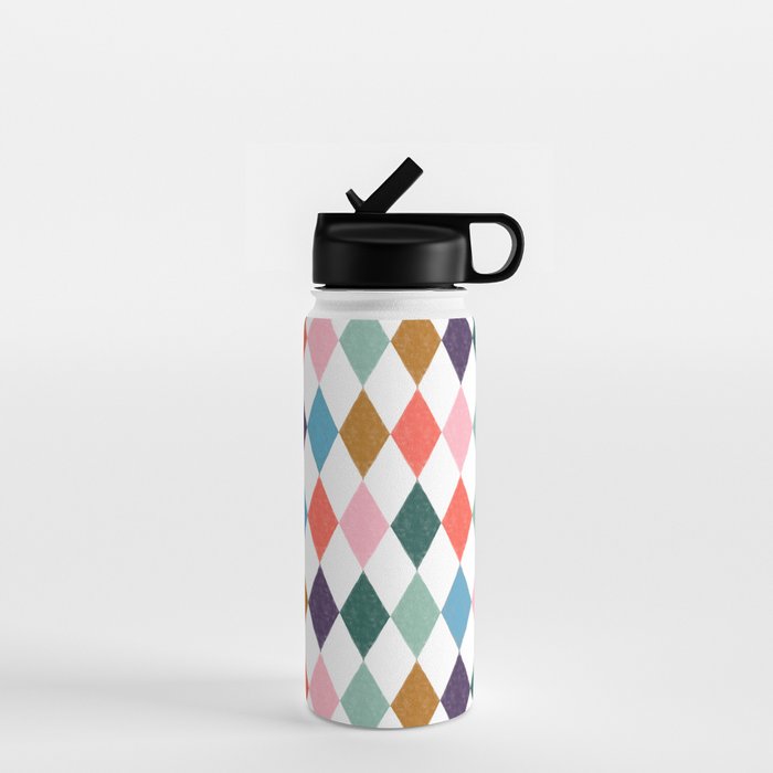 Colorful Vintage Harlequin Diamond Pattern Water Bottle Gallery Image 1