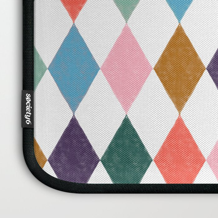 Colorful Vintage Harlequin Diamond Pattern Laptop Sleeve Gallery Image 3