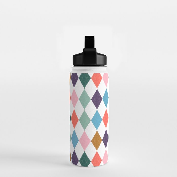 Colorful Vintage Harlequin Diamond Pattern Water Bottle Gallery Image 2