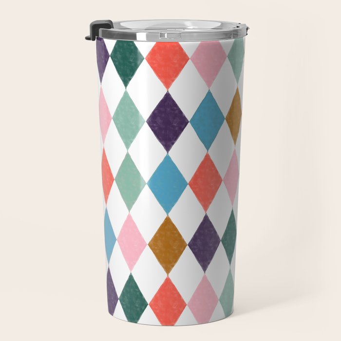 Colorful Vintage Harlequin Diamond Pattern Travel Mug Gallery Image 3