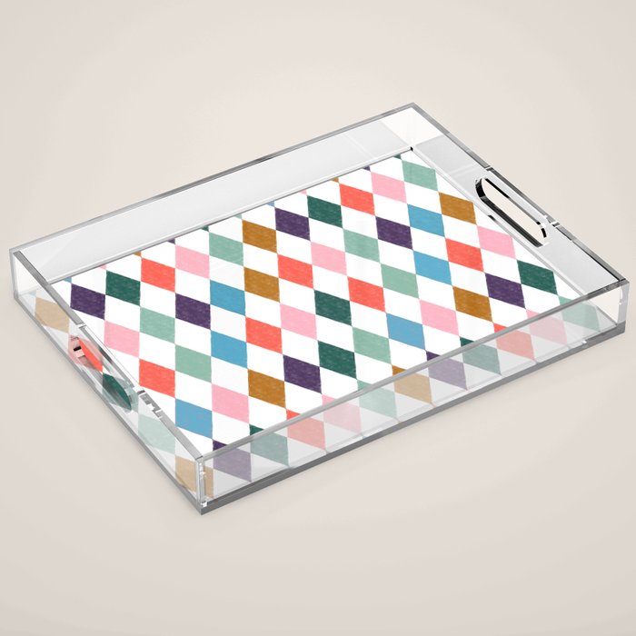 Colorful Vintage Harlequin Diamond Pattern Acrylic Tray Gallery Image 1
