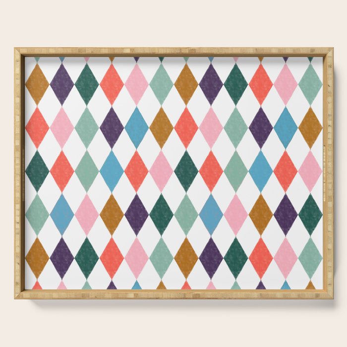Colorful Vintage Harlequin Diamond Pattern Serving Tray Gallery Image 1