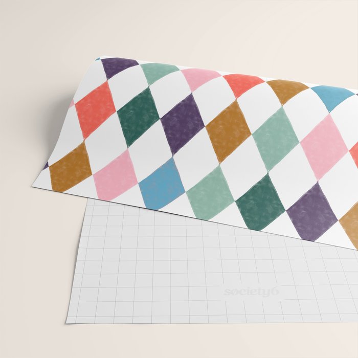 Colorful Vintage Harlequin Diamond Pattern Wrapping Paper Gallery Image 2