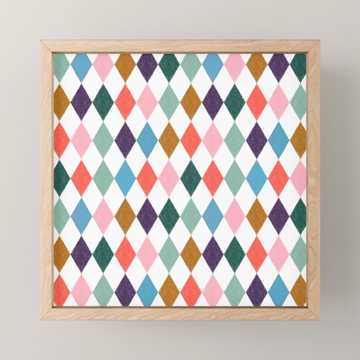 Colorful Vintage Harlequin Diamond Pattern Mini Art Print Gallery Image 1