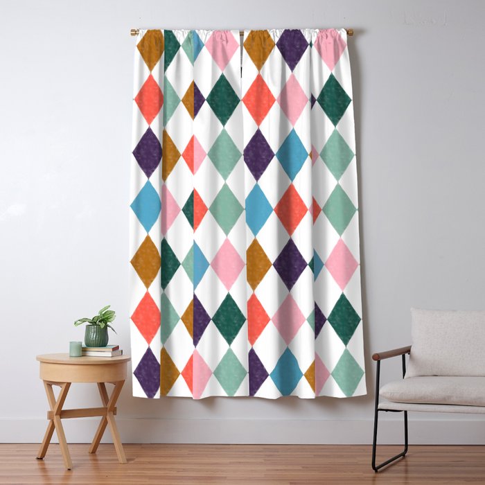Colorful Vintage Harlequin Diamond Pattern Window Curtain Gallery Image 5
