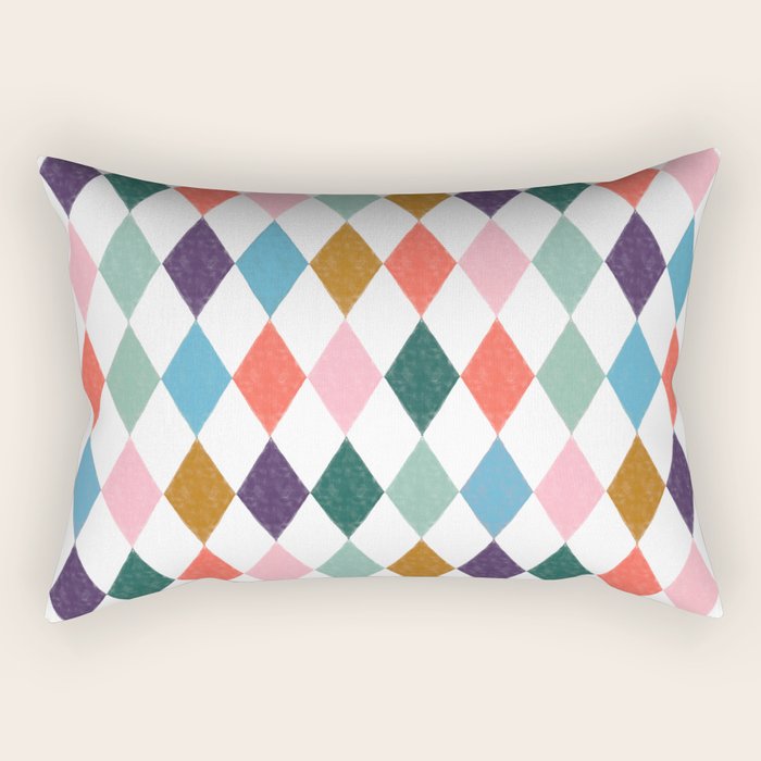 Colorful Vintage Harlequin Diamond Pattern Rectangular Pillow Gallery Image 2