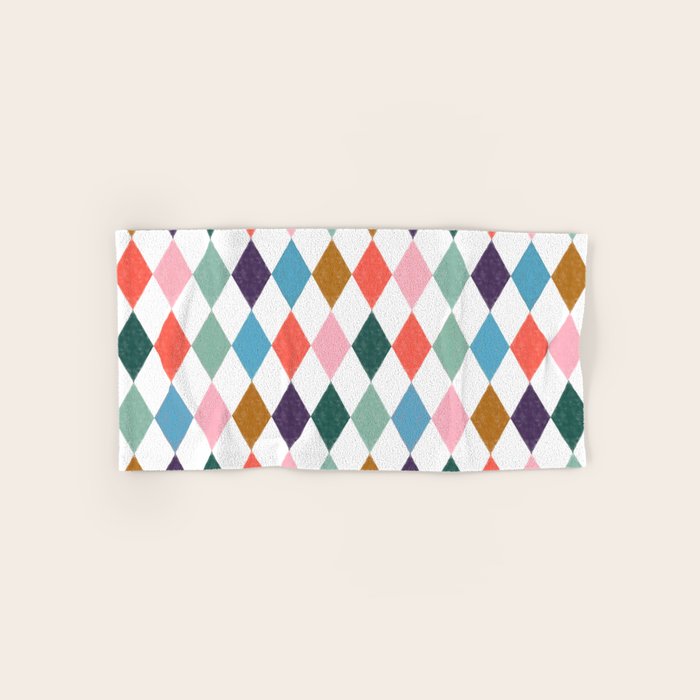 Colorful Vintage Harlequin Diamond Pattern Bath Towel Gallery Image 1