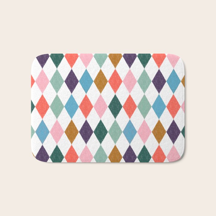 Colorful Vintage Harlequin Diamond Pattern Bath Mat Gallery Image 1
