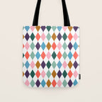 Colorful Vintage Harlequin Diamond Pattern Tote Bag Gallery Image 1