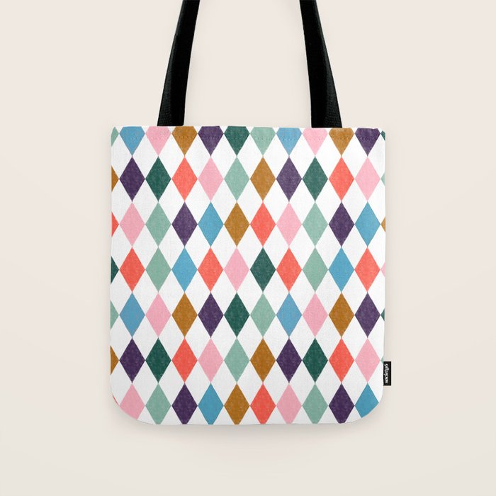 Colorful Vintage Harlequin Diamond Pattern Tote Bag Gallery Image 1