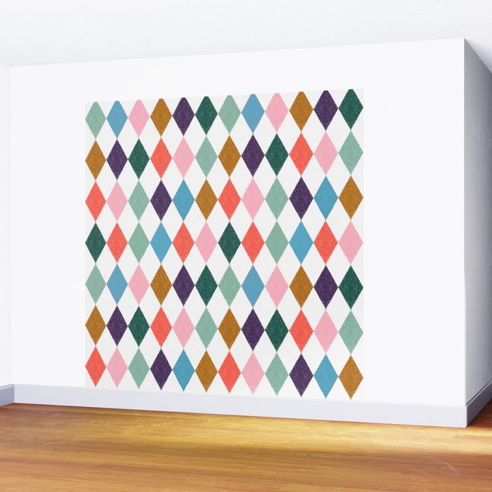 Colorful Vintage Harlequin Diamond Pattern Wall Mural Gallery Image 2