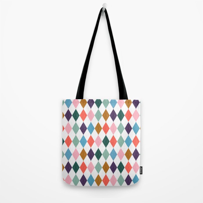 Colorful Vintage Harlequin Diamond Pattern Tote Bag Gallery Image 2