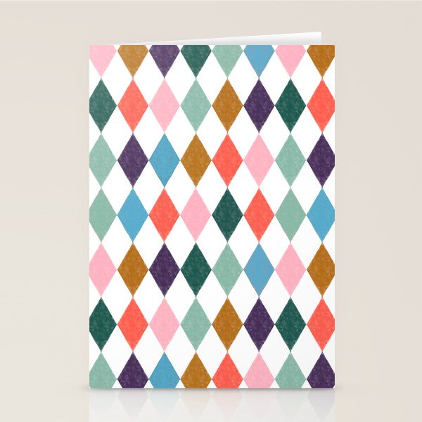 Colorful Vintage Harlequin Diamond Pattern Stationery Card Gallery Image 2