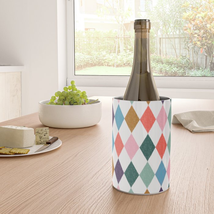 Colorful Vintage Harlequin Diamond Pattern Wine Chiller Gallery Image 4