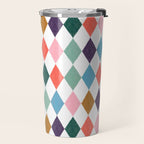 Colorful Vintage Harlequin Diamond Pattern Travel Mug Gallery Image 2