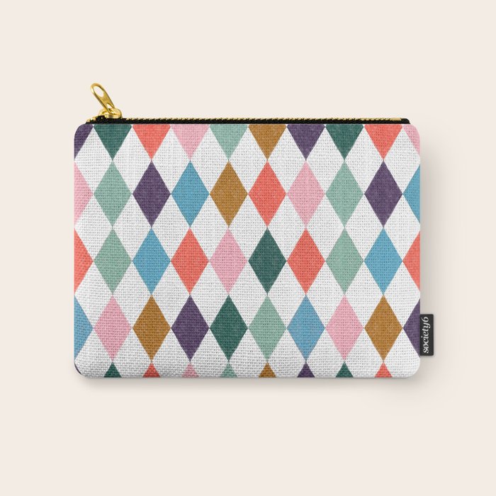 Colorful Vintage Harlequin Diamond Pattern Carry All Pouch Gallery Image 1