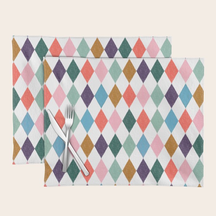 Colorful Vintage Harlequin Diamond Pattern Placemat Gallery Image 1