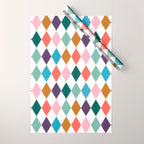 Colorful Vintage Harlequin Diamond Pattern Wrapping Paper Gallery Image 1