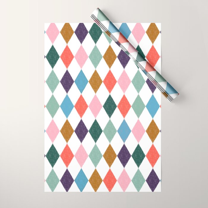 Colorful Vintage Harlequin Diamond Pattern Wrapping Paper Gallery Image 1