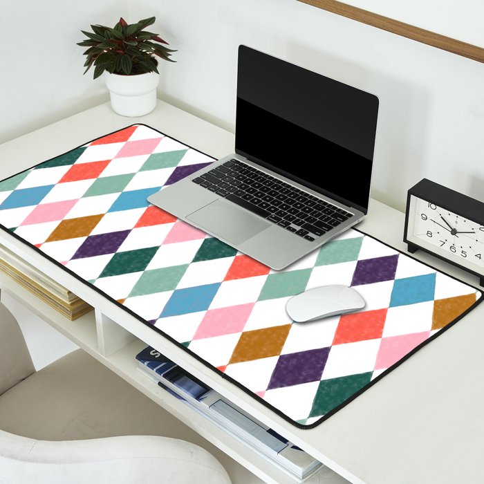 Colorful Vintage Harlequin Diamond Pattern Desk Mat Gallery Image 2