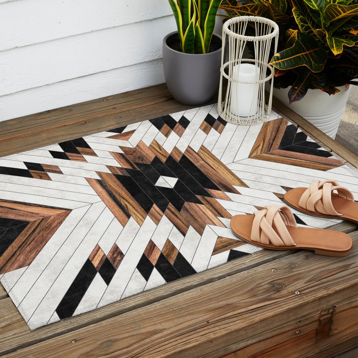 Urban Tribal Pattern No.5 - Aztec - Concrete and Wood Outdoor Rug Gallery Image 2