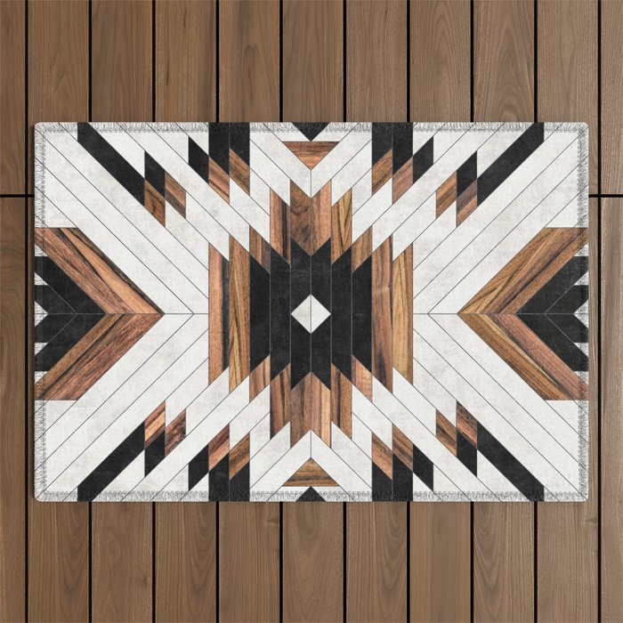 Urban Tribal Pattern No.5 - Aztec - Concrete and Wood Outdoor Rug Gallery Image 1