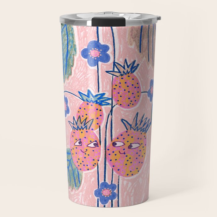 Sweet Strawberry Plant Friends in Peach & Orange Travel Mug Gallery Image 1