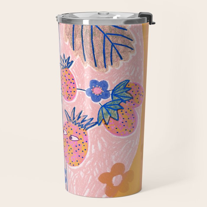 Sweet Strawberry Plant Friends in Peach & Orange Travel Mug Gallery Image 2