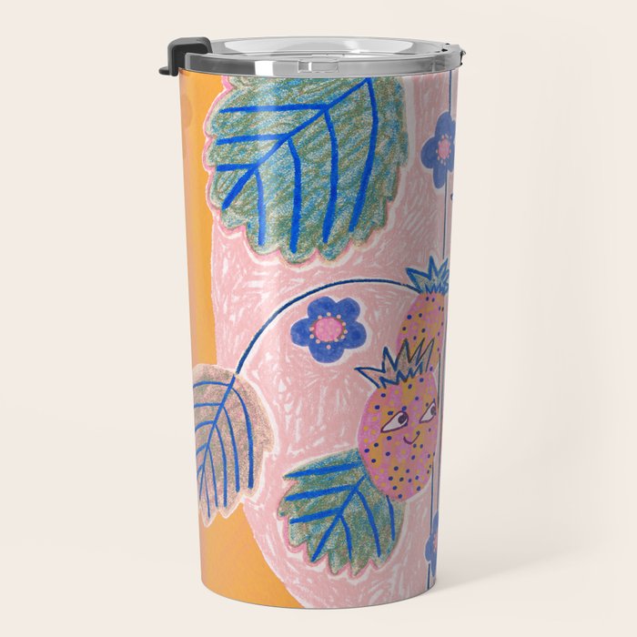 Sweet Strawberry Plant Friends in Peach & Orange Travel Mug Gallery Image 3