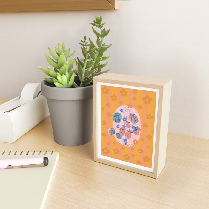 Sweet Strawberry Plant Friends in Peach & Orange Mini Art Print Gallery Image 2