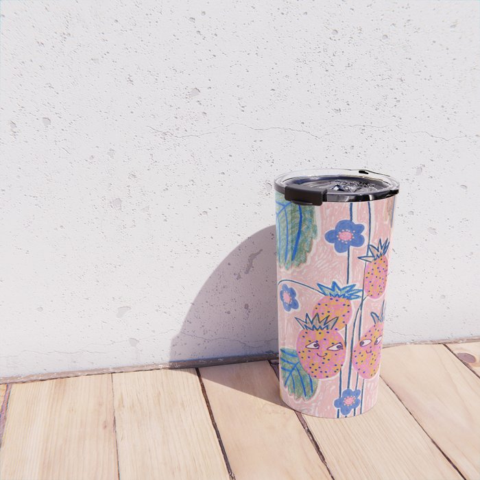 Sweet Strawberry Plant Friends in Peach & Orange Travel Mug Gallery Image 4