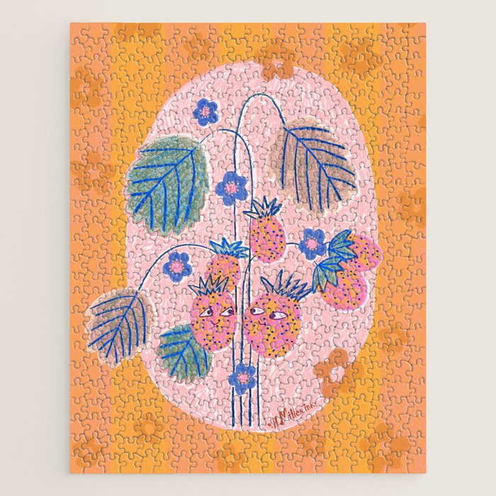 Sweet Strawberry Plant Friends in Peach & Orange Jigsaw Puzzle Gallery Image 1
