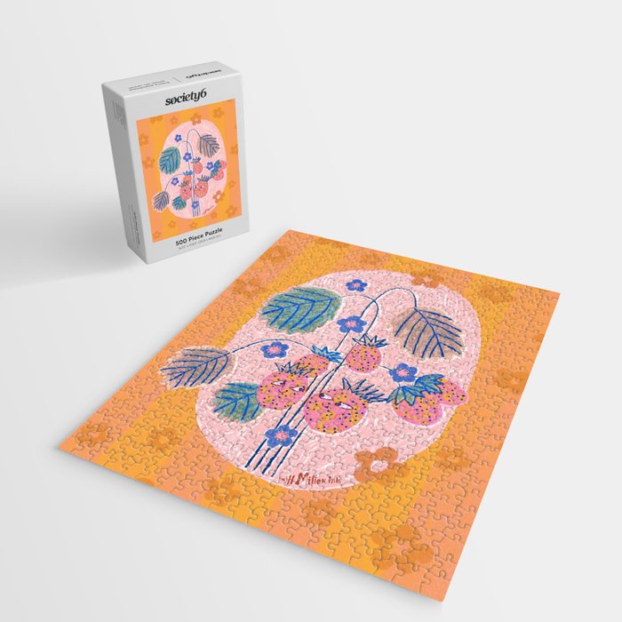 Sweet Strawberry Plant Friends in Peach & Orange Jigsaw Puzzle Gallery Image 2