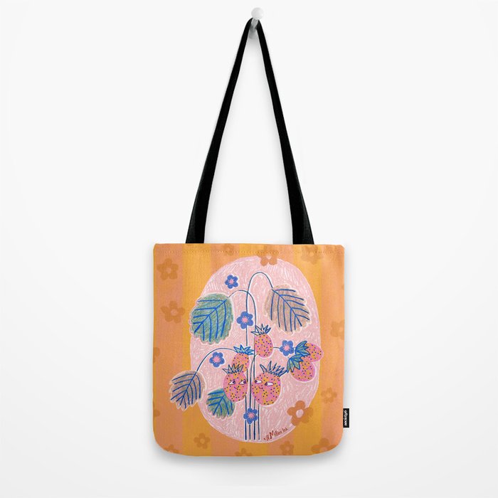 Sweet Strawberry Plant Friends in Peach & Orange Tote Bag Gallery Image 2