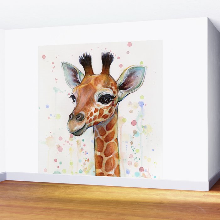 Giraffe Baby Watercolor Wall Mural Gallery Image 2