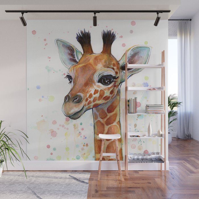 Giraffe Baby Watercolor Wall Mural Gallery Image 1