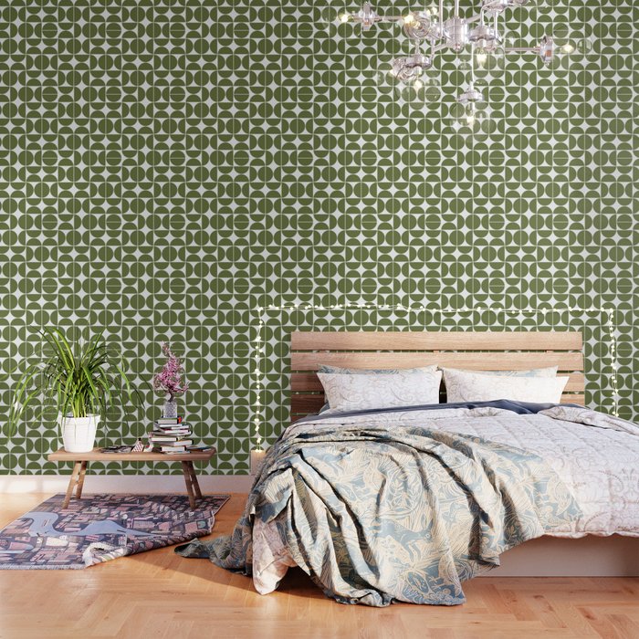 Mid Century Modern Geometric 04 Olive Green Wallpaper Gallery Image 1