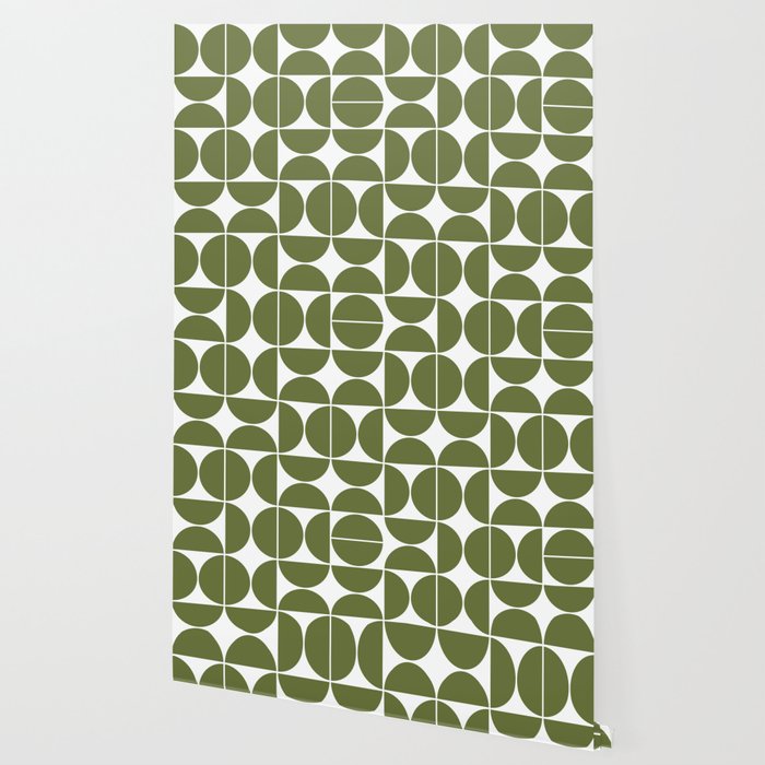 Mid Century Modern Geometric 04 Olive Green Wallpaper Gallery Image 2