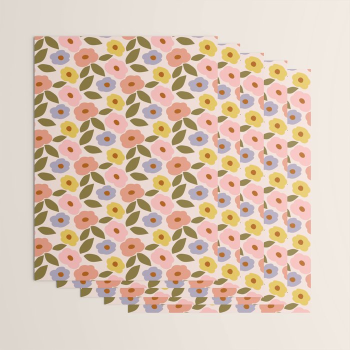 Muted Retro Ditsy Floral Pattern - Vintage Flowers Seamless Design Wrapping Paper Gallery Image 3