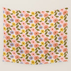 Muted Retro Ditsy Floral Pattern - Vintage Flowers Seamless Design Wall Tapestry Gallery Image 4